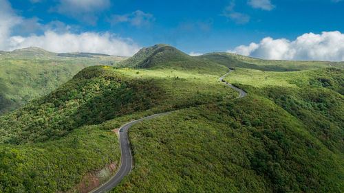 Scenic view of green landscape against sky