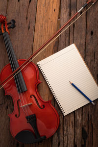 High angle view of paper on table