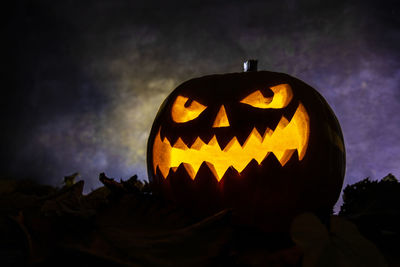 Close-up of jack o lantern at night