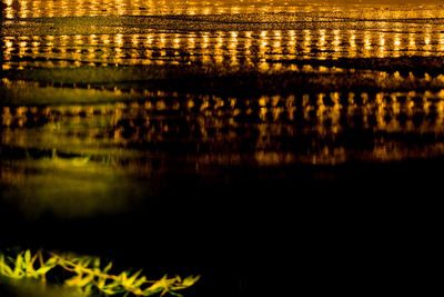 Close-up of illuminated reflection in water