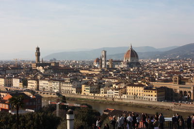 Panorama of the roofs of the city of florence, the tuscan capital, seen from the top of a small hill