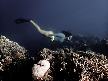 Girls that freedive above the coral reef