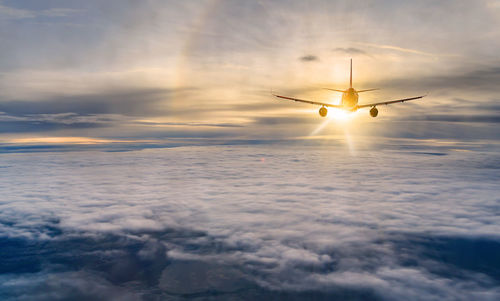 Low angle view of airplane wing