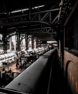 High angle view of train at railroad station