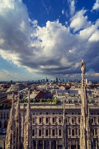 Milan, italy. panoramic view from duomo cathedral terraces, terrazze del duomo.