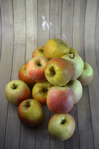 High angle view of apples on table