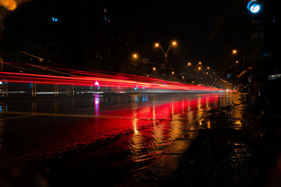 Light trails on street at night