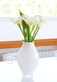 Close-up of white flower vase on table