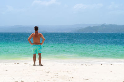 Rear view of man standing on beach