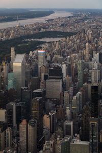 High angle view of buildings in city against sky