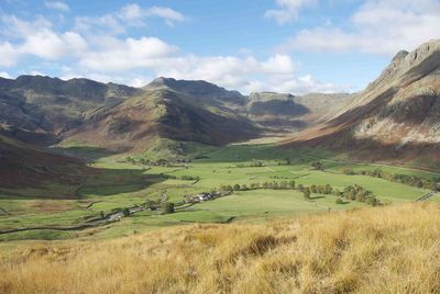 Scenic view of agricultural landscape against sky