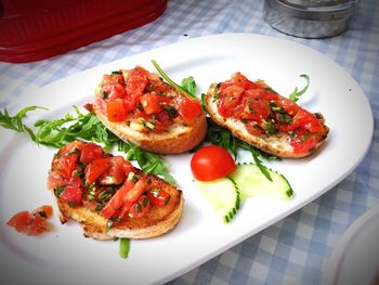 High angle view of breakfast served in plate