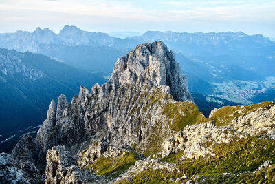 Panoramic view of rocks and mountains against sky