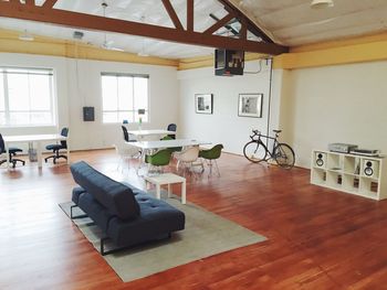 High angle view of empty hardwood floor