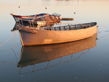 Boat moored on sea