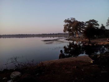 Scenic view of lake against clear sky