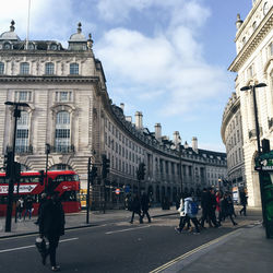 People walking on city street