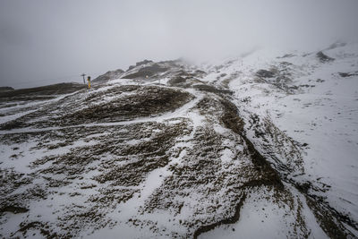 Scenic view of snow covered mountain against sky
