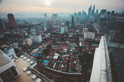 High angle view of buildings in city