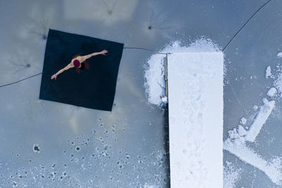 High angle view of reflection on glass window