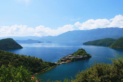 Scenic view of lake against sky