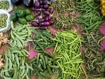 High angle view of vegetables for sale in market