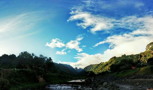 Scenic view of landscape against cloudy sky