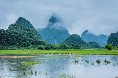 Scenic view of lake against sky