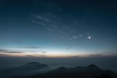 Scenic view of silhouette mountains against sky at sunset
