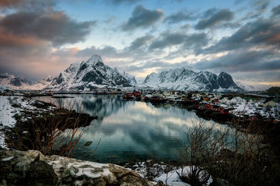 Scenic view of snowcapped mountains against sky