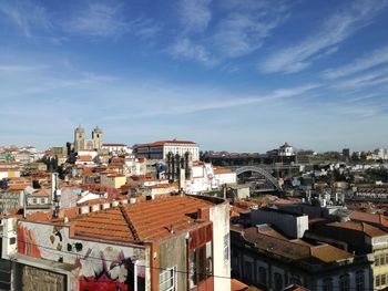 High angle view of townscape against sky