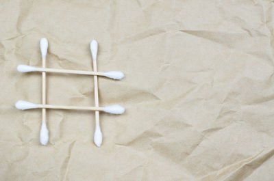 High angle view of paper on white background