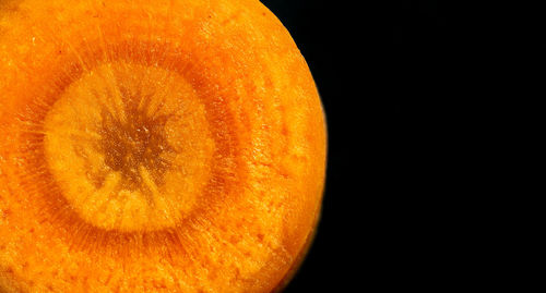 Close-up of orange slice against black background