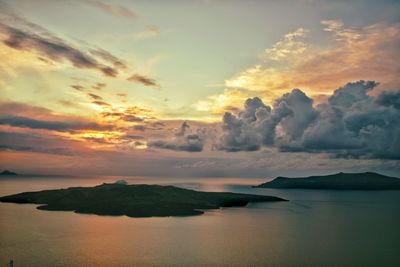 Scenic view of sea against dramatic sky