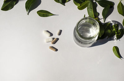 High angle view of glass of water on table