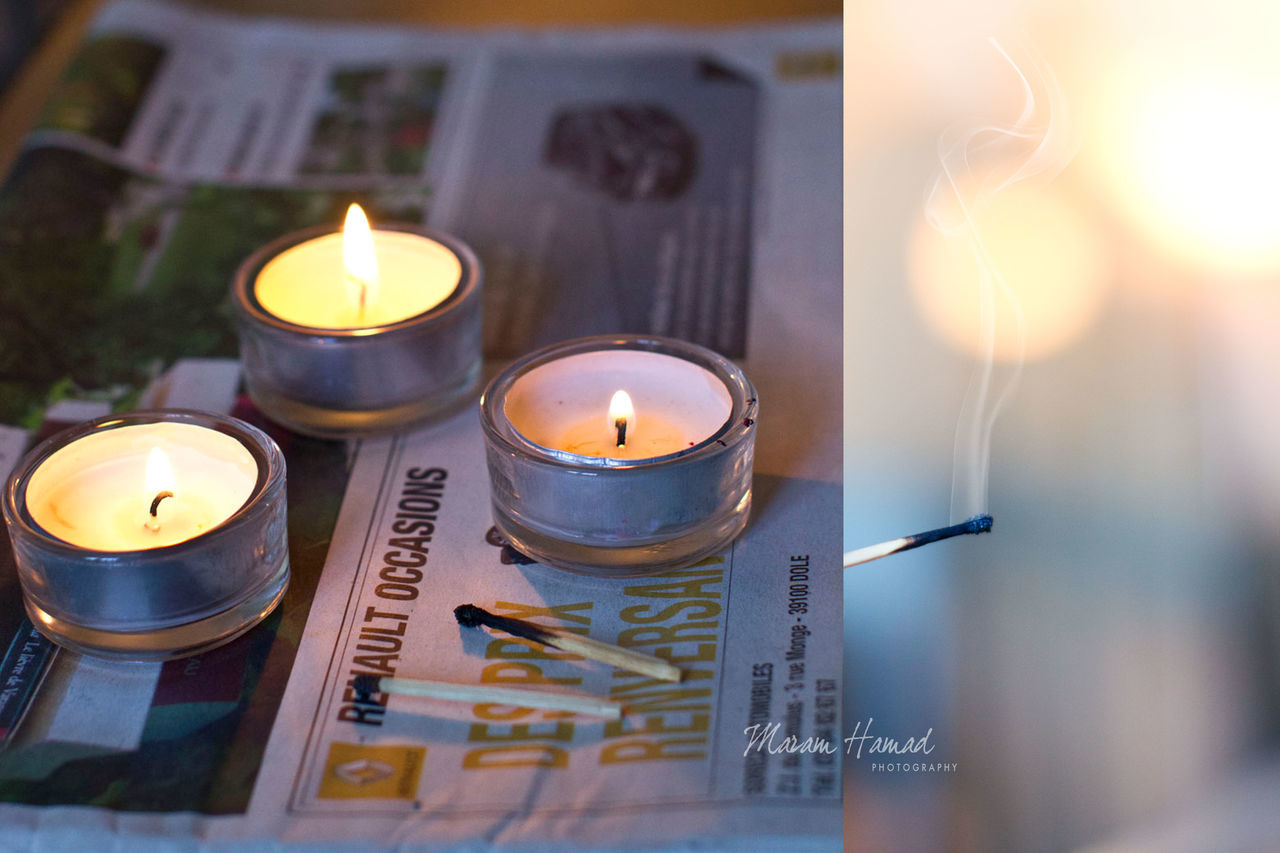 illuminated, flame, indoors, candle, burning, glowing, heat - temperature, fire - natural phenomenon, lit, close-up, focus on foreground, lighting equipment, table, fire, selective focus, candlelight, night, no people, light - natural phenomenon, still life