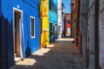 Brightly multi coloured houses in burano, italy. famous island nearby venice, italy