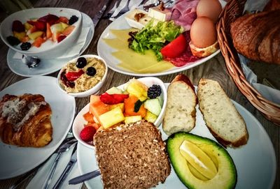 Close-up of breakfast served on table