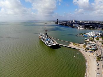 High angle view of boats in sea