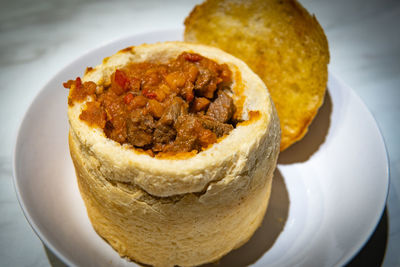 High angle view of bread in plate