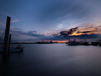 Take a photo on twilight time at harbor of samut sakhon province thailand.