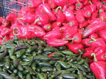 Full frame shot of red chili peppers at market