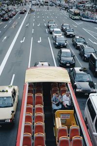 High angle view of cars on road