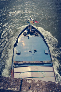 High angle view of barge on rhine river