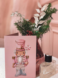 Close-up of christmas decorations on table