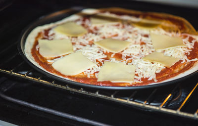 High angle view of breakfast in pan