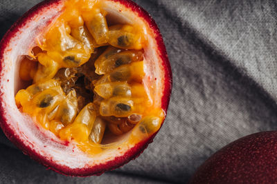 High angle view of fruit in bowl on table