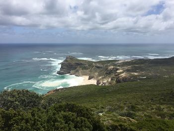 Scenic view of sea against cloudy sky