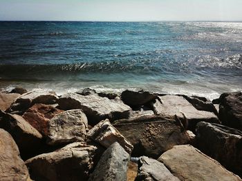 Scenic view of sea against clear sky