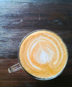 High angle view of coffee on table